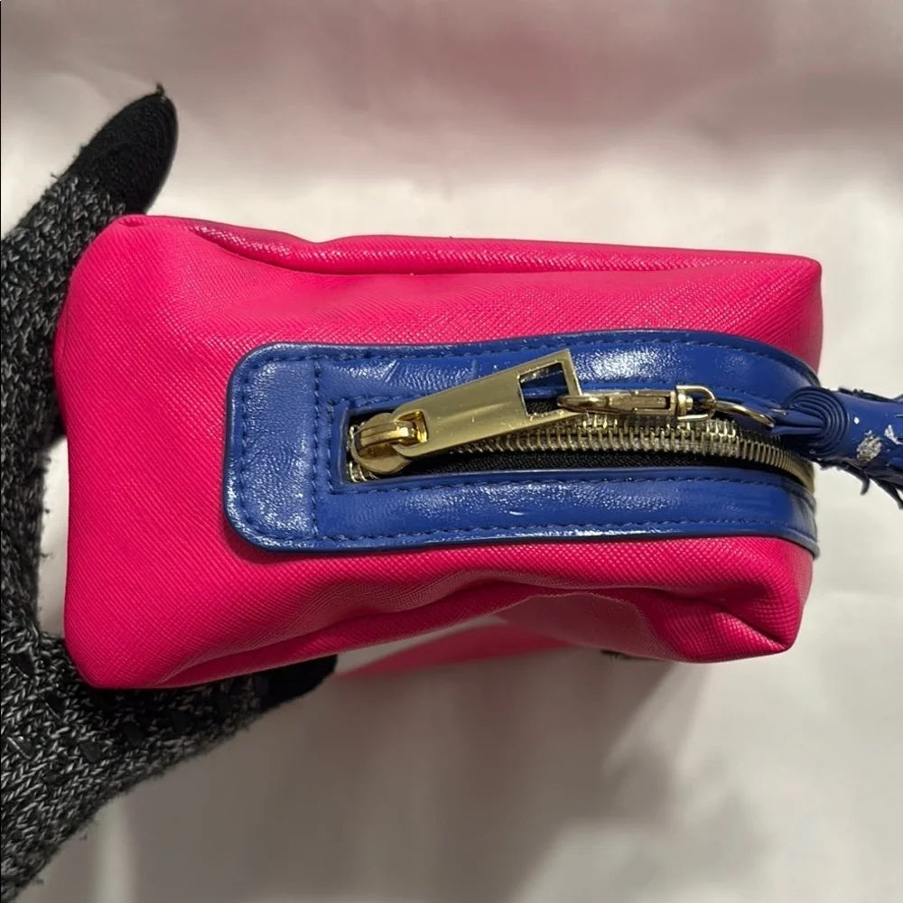 Victoria's Secret Pink and Blue Cosmetic Bag with Bold Stripe Preloved